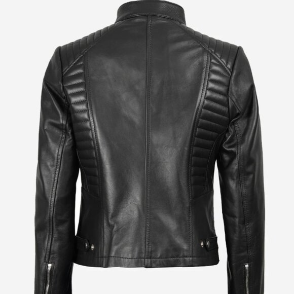 Womens Black Biker Style Leather Jacket NWOT - Picture 2 of 12